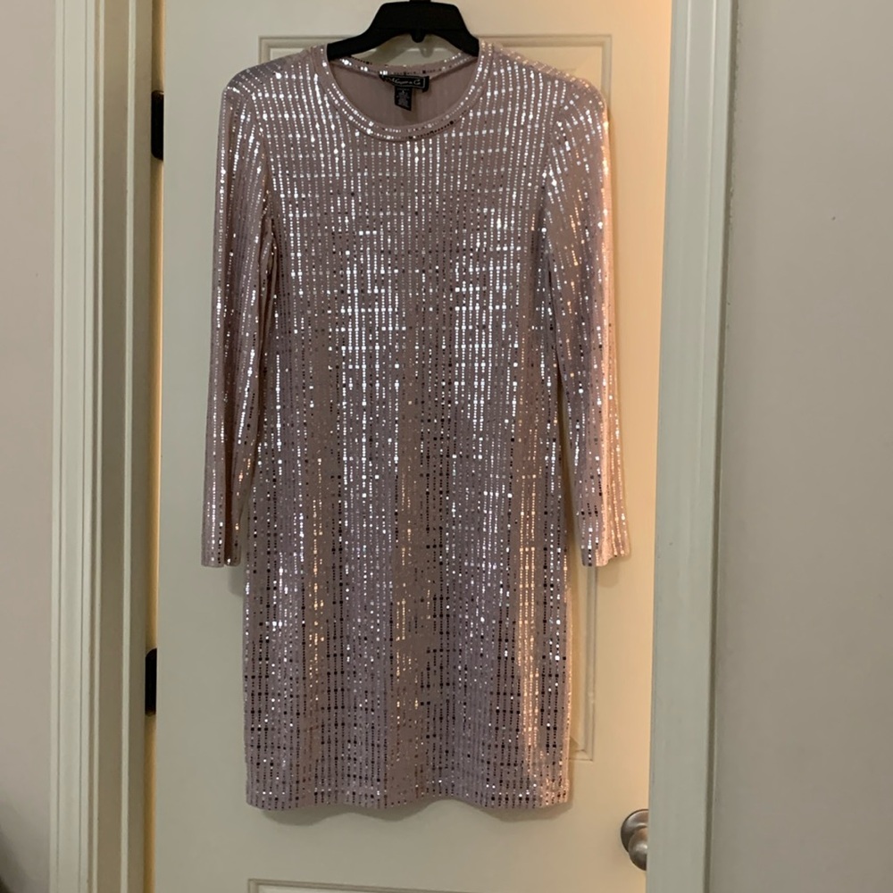 Rose gold dress with shimmering beads! Size large! Fits like a 10-12.